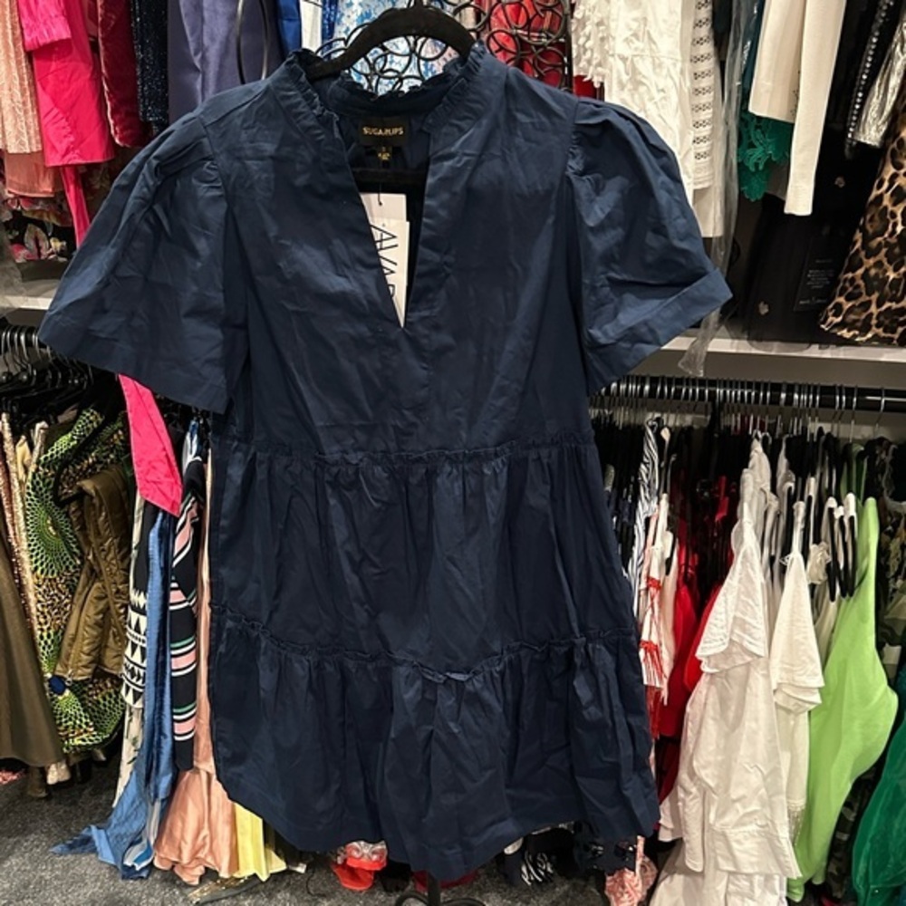 NWT Sugar Lips Navy Blue Women's Maxi Dress short sleeve V-neck small